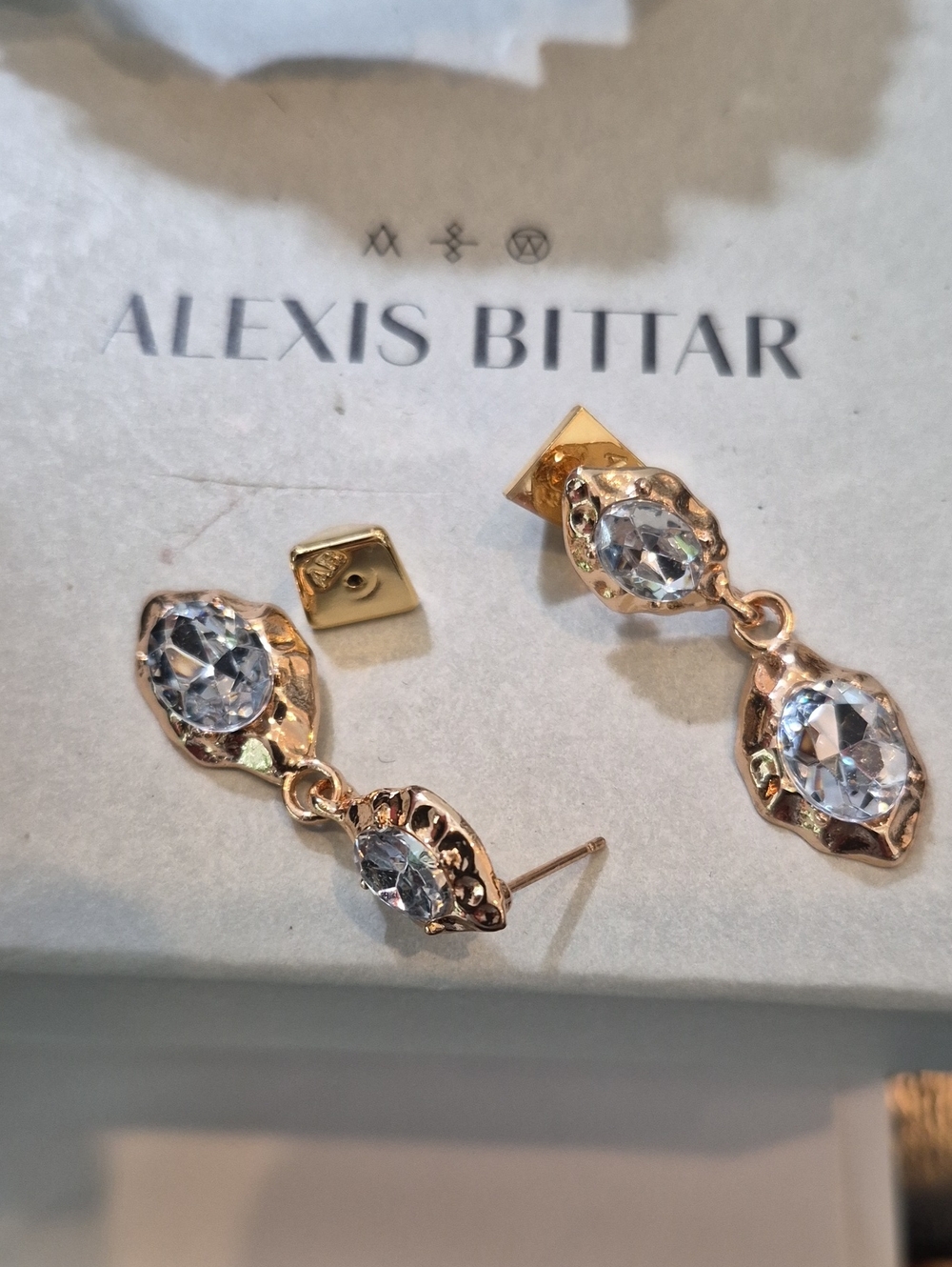 Alexis Bittar Gold and Clear Crystal Drop Earrings